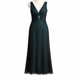 Gorgeous Black Green Silk Dress with Empire Waist and Beaded Embellishment